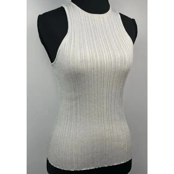 Madewell Silver Ribbed Racerback Tank Top Size S​ - Picture 2 of 6